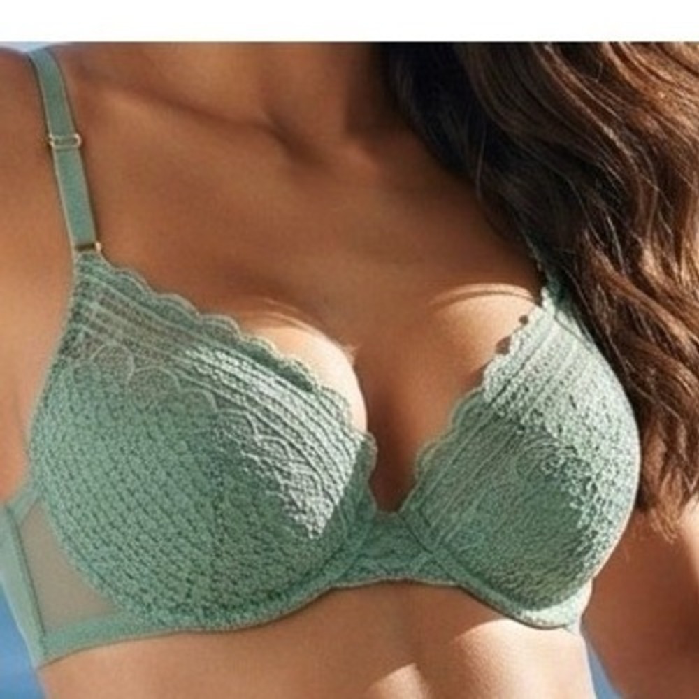 Auden 32C Lace Push Up Comfort Wire Plunge Bra Womens Green